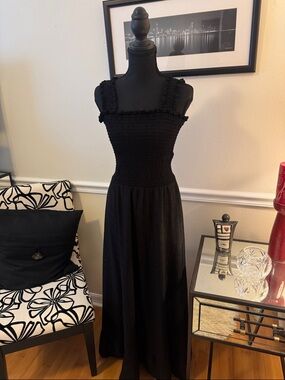 Michael Kors Black Smocked Maxi Dress with Ruffled Straps PS